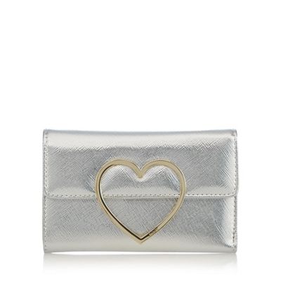 Silver patent heart purse